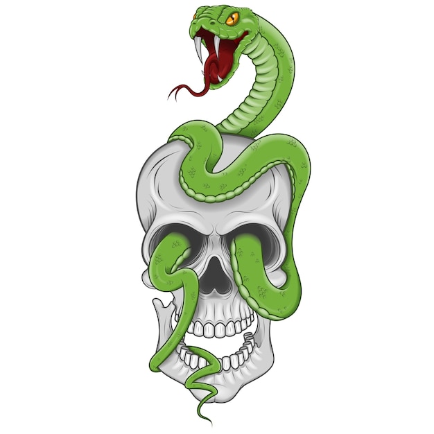 Diseño vectorial de calavera con serpiente