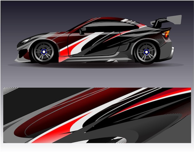 Diseño vectorial de calcomanías de envoltura de automóviles, librea personalizada, pegatina y tinte de vehículos de carreras de rally