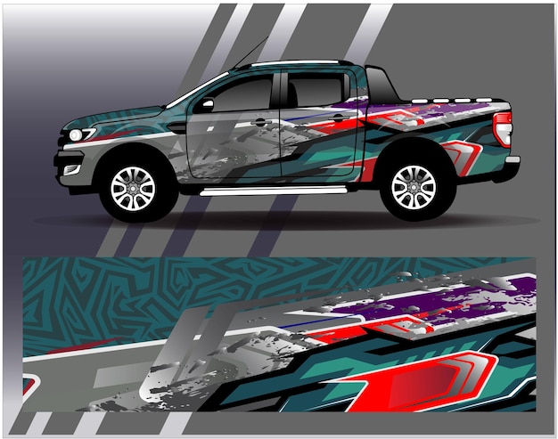 Diseño vectorial de calcomanías de envoltura de automóviles, librea personalizada, pegatina y tinte de vehículos de carreras de rally