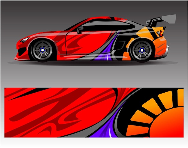 Diseño vectorial de calcomanías de envoltura de automóviles, librea personalizada, pegatina y tinte de vehículos de carreras de rally