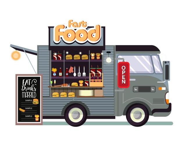 Diseño vectorial de camión de comida rápida gratis.