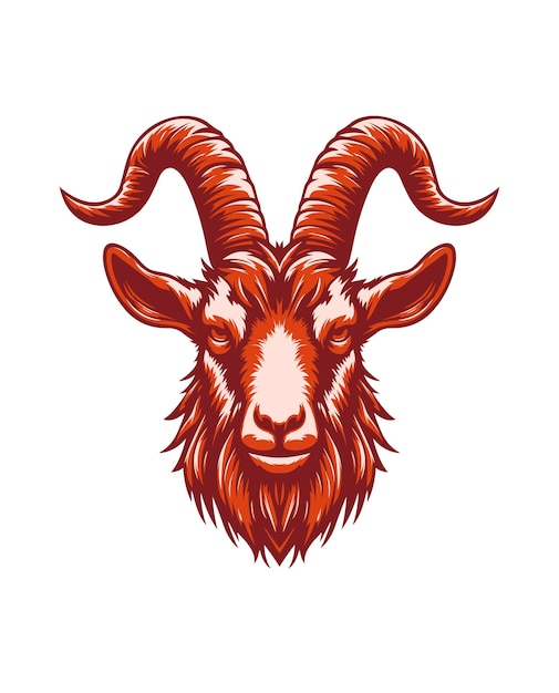 Diseño vectorial de camisa de Cabeza de cabra satánica con gran cuerno de diablo vintage de fondo blanco de color ilustraciones dibujadas a mano.