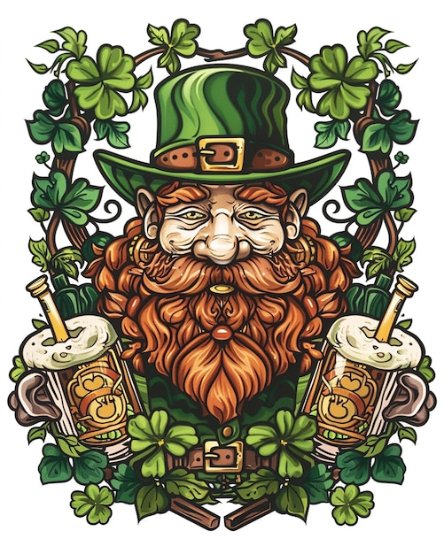 Un diseño vectorial para una camisa sobre el lindo dibujos animados de leprechaun en la celebración del día de San Patricio