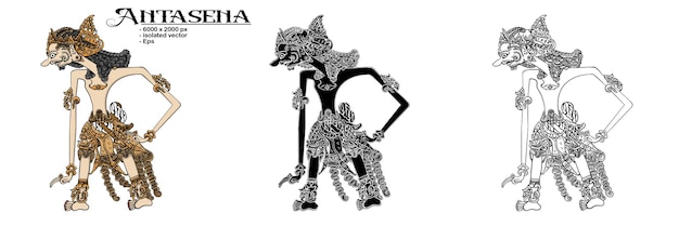 Diseño vectorial de caracteres de wayang kulit de Indonesia