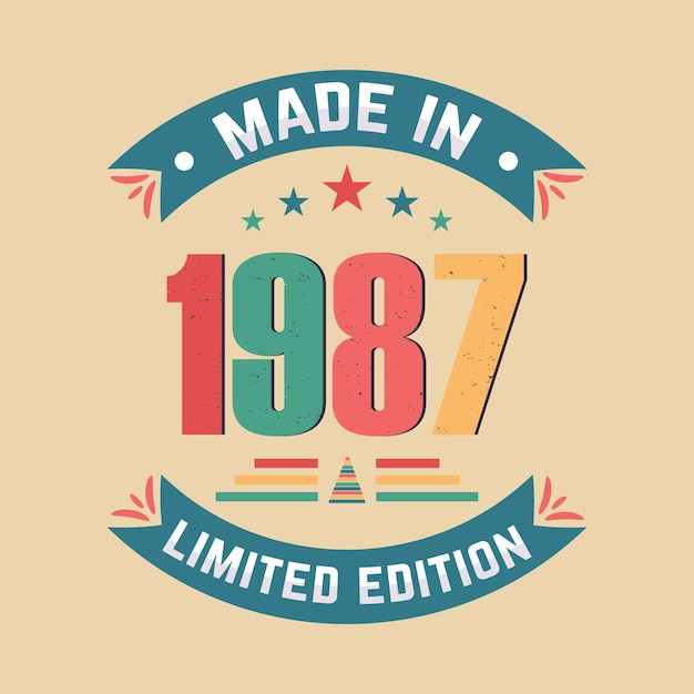 Diseño vectorial de citas de cumpleaños vintage de 1987 Hecho en 1987 Edición limitada
