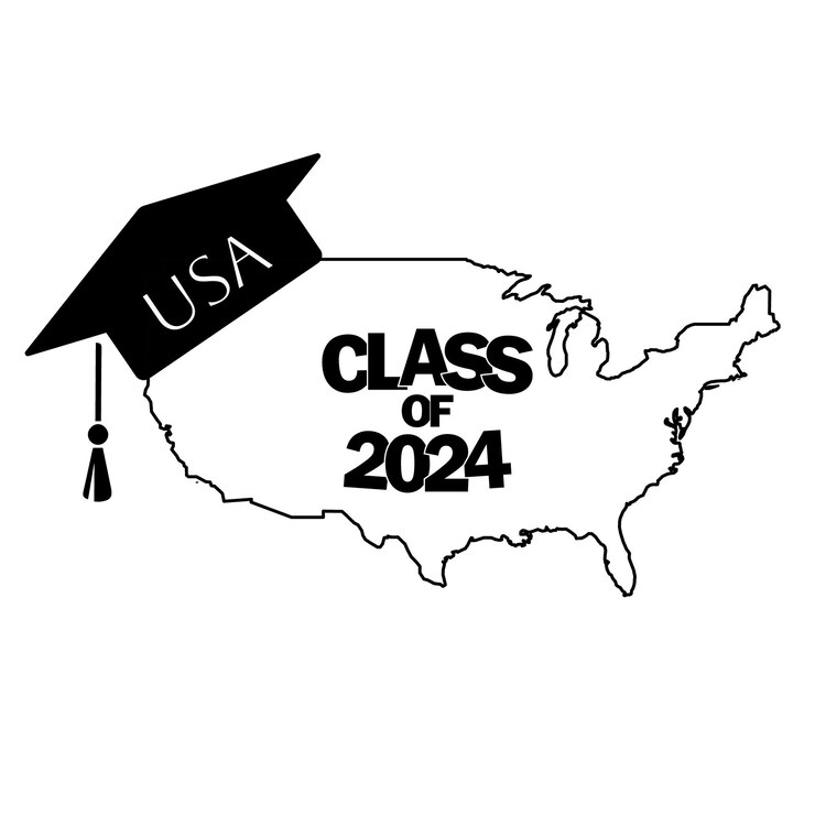 Diseño vectorial de la clase de graduación de 2024 Silueta del mapa de los estados de los Estados Unidos