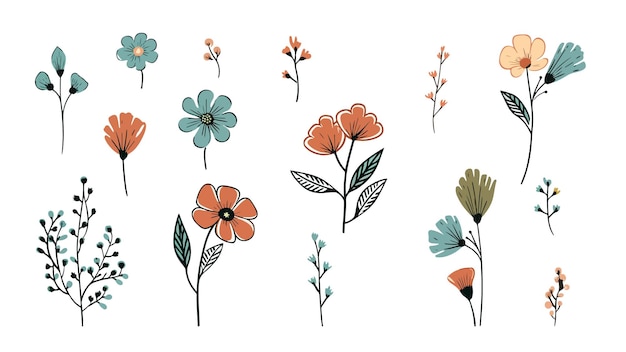 Diseño vectorial de colección de flores de primavera dibujadas a mano