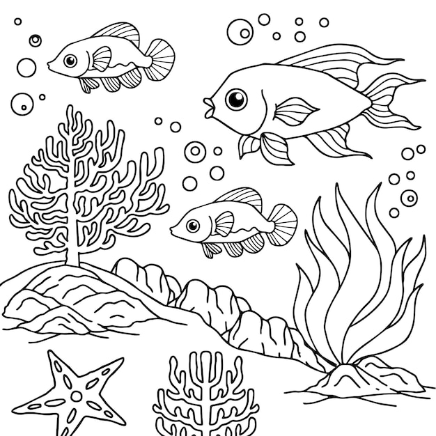 Diseño vectorial para colorear página aqua fish para niños