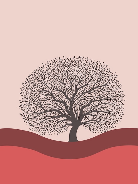 Diseño vectorial colorido de un árbol con muchas hojas para arte de pared y decoración interior