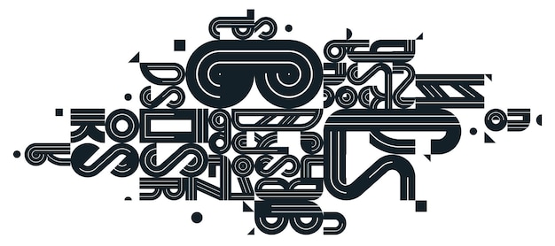 Diseño vectorial de composición geométrica abstracta abstracción en blanco y negro aislada en blanco formas de estilo moderno arte de ilustración