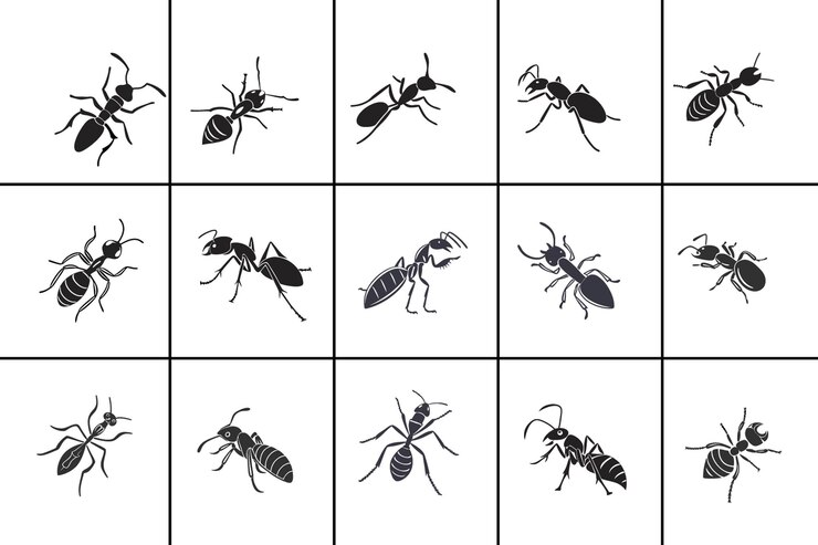 Diseño vectorial del conjunto Black Silhouette Ant