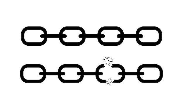 Diseño vectorial del conjunto de cadenas Concepto de cadena rota que simboliza el daño por fallo y la desconexión