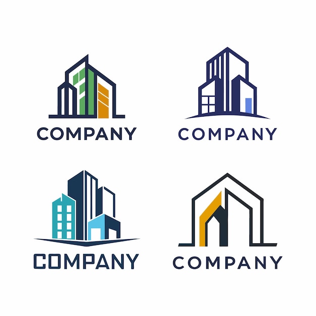 Diseño vectorial del conjunto de conjuntos de logotipos de edificios inmobiliarios