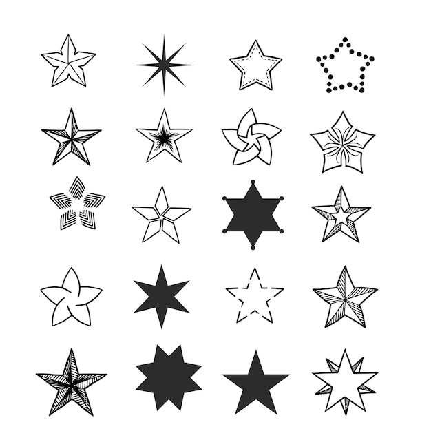 Diseño vectorial del conjunto de iconos en forma de estrella