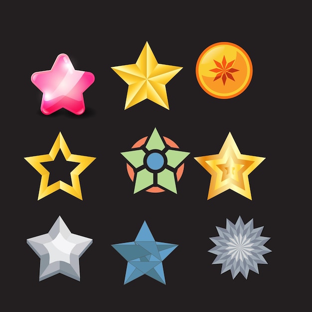 Diseño vectorial del conjunto de iconos en forma de estrella