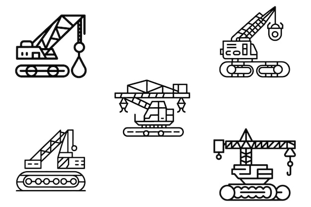 Diseño vectorial del conjunto de iconos de la grúa en ilustración de fondo blanco