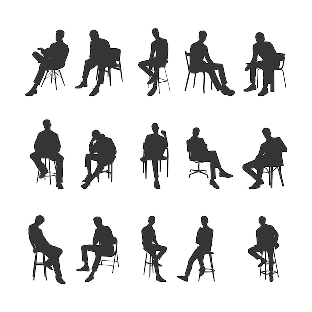 Diseño vectorial conjunto silueta de personas sentadas en la silla