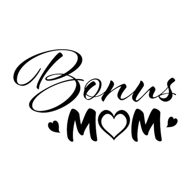 Diseño vectorial de corazón con la frase Mamá Bono en un guión elegante con pequeños acentos de corazón Perfecto para regalos de madrastra para el Día de la Madre, regalos de madre de Dios o cualquier otro proyecto de temática familiar