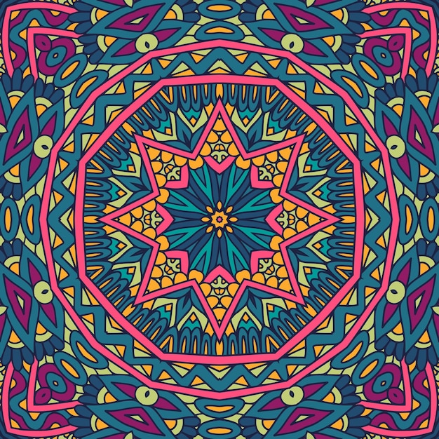 Diseño vectorial sin costuras de la etnia india tribal Arte de mandala colorido festivo