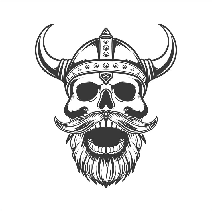 Vector diseño vectorial de cráneo de aspecto enojado vikingo