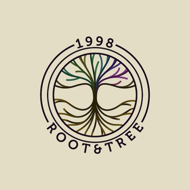 Diseño vectorial creativo de logotipo de raíz y árbol Line Tree Logotipo aislado sobre fondo blanco