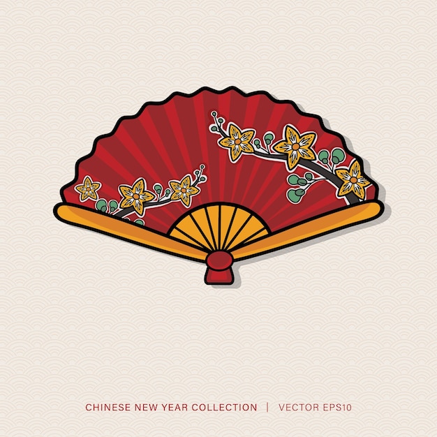 Vector diseño vectorial de decoración para el año nuevo chino con abanico de mano plegable de estilo oriental
