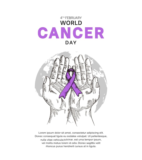 Diseño vectorial del Día Mundial contra el Cáncer con cinta de mano para campaña y afiche