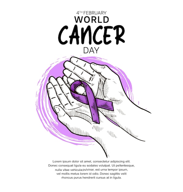 Diseño vectorial del Día Mundial contra el Cáncer con ilustración de cinta de mano para campaña y afiche