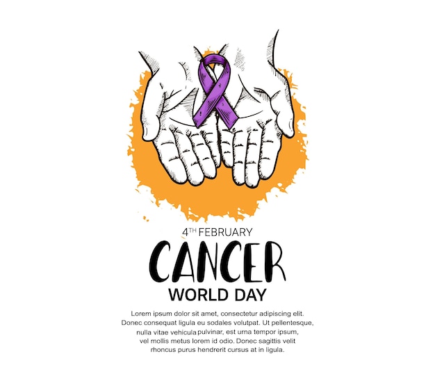 Diseño vectorial del Día Mundial contra el Cáncer con ilustración de cinta de mano para campaña y afiche