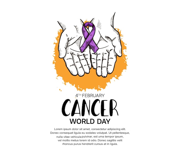 Diseño vectorial del día mundial contra el cáncer con ilustración de cinta de mano para campaña y afiche