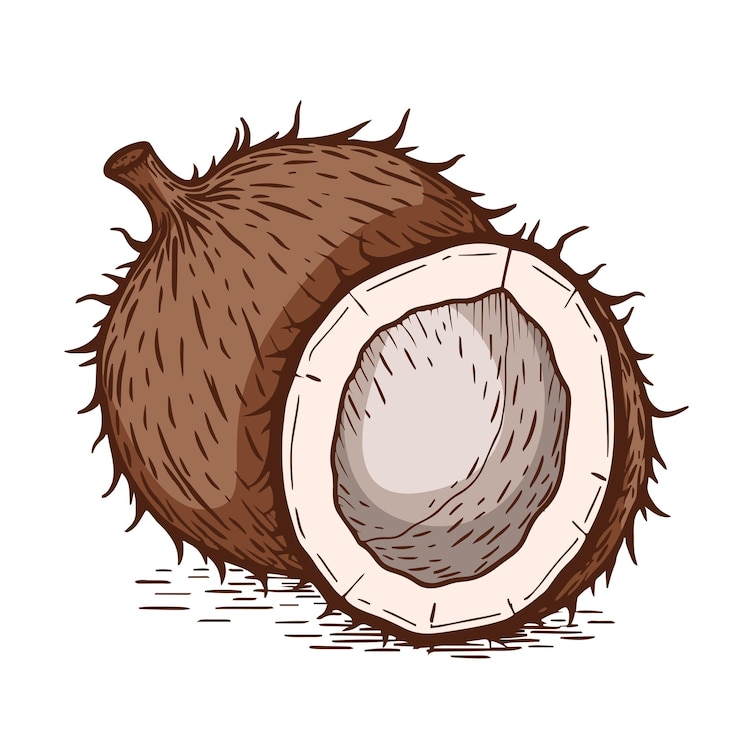 Vector diseño vectorial dibujado a mano de frutas de coco