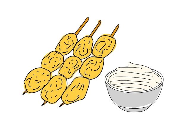Diseño vectorial dibujado a mano de mejillones fritos