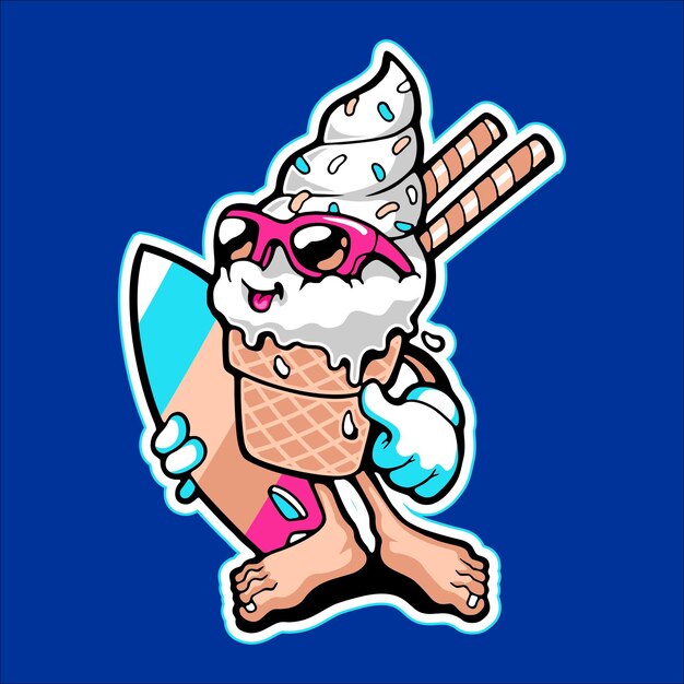 Diseño vectorial de dibujos animados de helados de surf Flat Cartoon Style