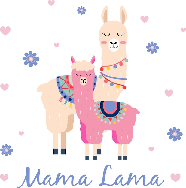 El diseño vectorial de dibujos animados de Mama Lama en blanco