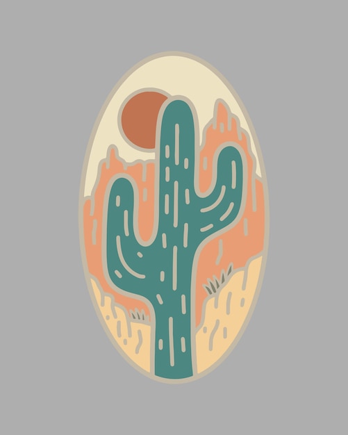 Diseño vectorial de diseño plano del desierto salvaje para la ilustración de pegatinas de insignia de camiseta