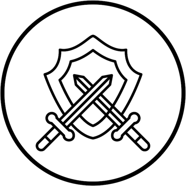 Diseño vectorial de dos espadas y un estilo de icono de escudo