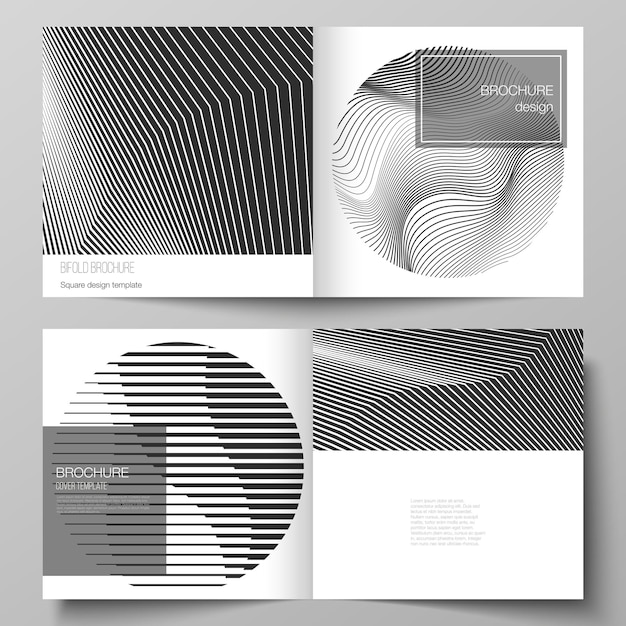 El diseño vectorial de dos plantillas de portadas para diseño cuadrado folleto plegable revista folleto folleto fondo abstracto geométrico concepto de ciencia y tecnología futurista para diseño minimalista