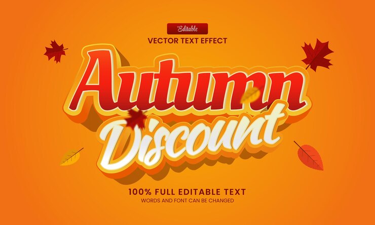 Vector diseño vectorial efecto de texto editable texto de descuento de otoño