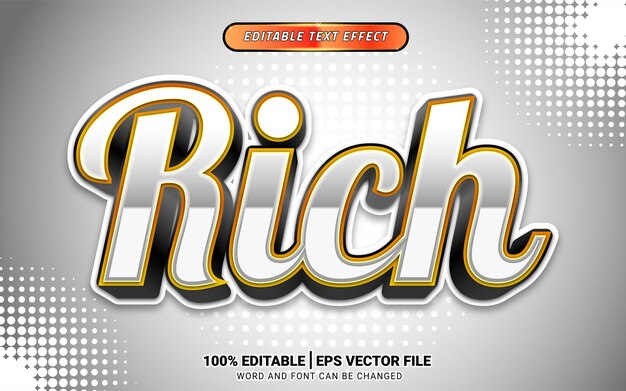 Diseño vectorial de efectos de texto 3D de lujo rico y elegante dorado y plata negra