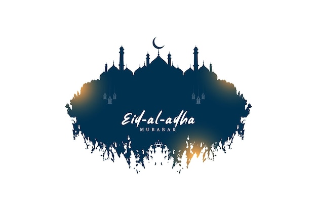 Diseño vectorial eid al adha con mezquita y efecto de trazo de pincel