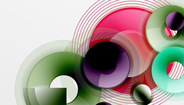 Diseño vectorial elegante con círculos superpuestos en colores vibrantes y gradientes dinámicos suaves