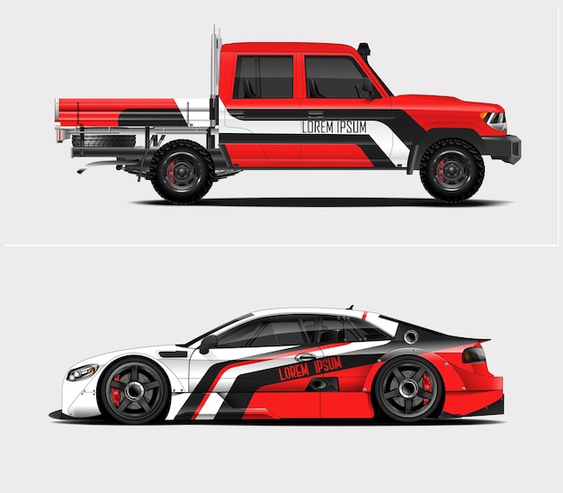 Diseño vectorial de envoltura de adhesivas para coches de carreras Diseño de envoltura para coches deportivos
