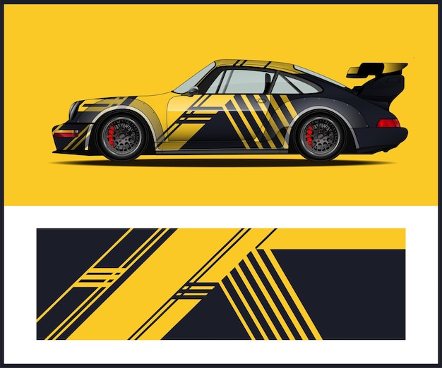 Diseño vectorial de envoltura de adhesivas para coches de carreras Diseño de envoltura para coches deportivos