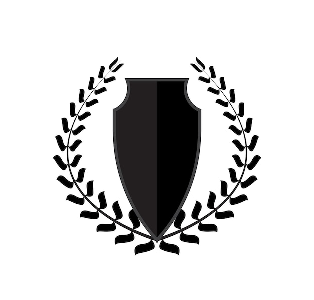 Diseño vectorial de escudo de laurel blanco y negro