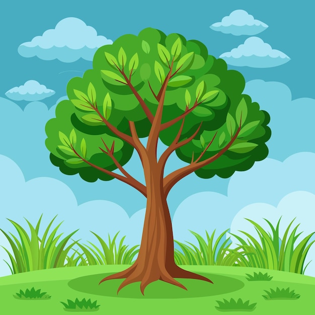 Diseño vectorial de estilo de animación 2d de árbol y fondo