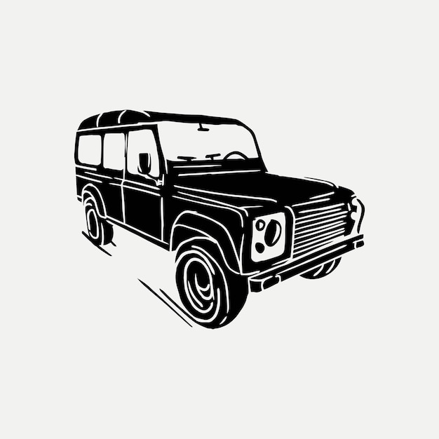 Diseño vectorial de estilo de dibujo a mano de Jeep Car Adventure clásico
