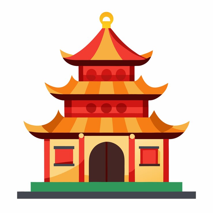 Vector diseño vectorial de estilo de dibujos animados de templo chino