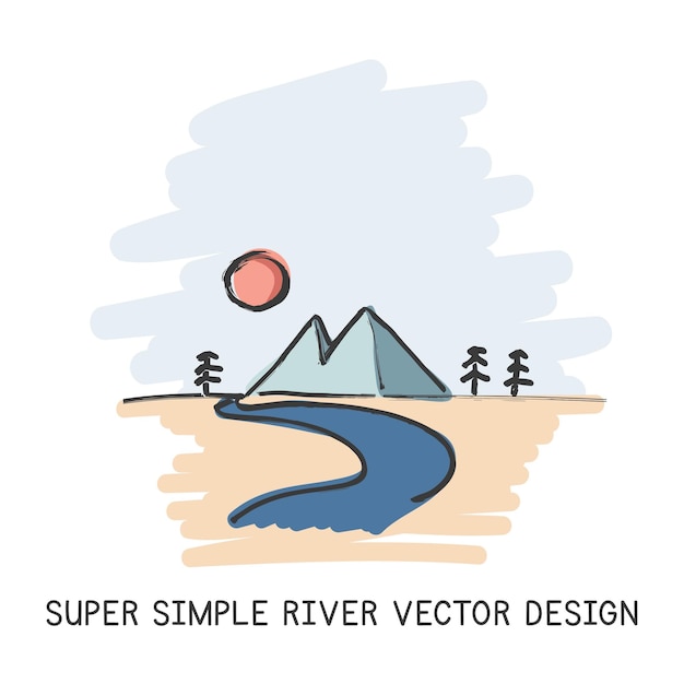 Vector diseño vectorial de estilo doodle de río super sencillo dibujado a mano concepto de elementos de la naturaleza río lindo con m