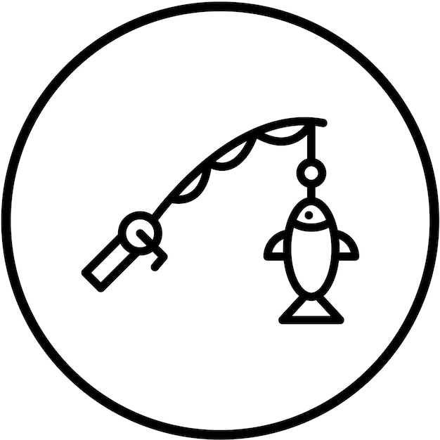 Diseño vectorial del estilo del icono de la caña de pesca