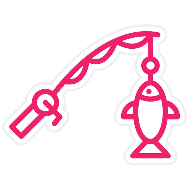 Diseño vectorial del estilo del icono de la caña de pesca
